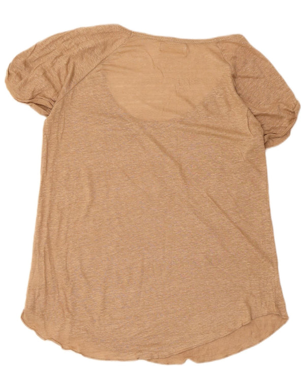 Zara Damen T-Shirt Top UK 12 Medium Beige Leinen