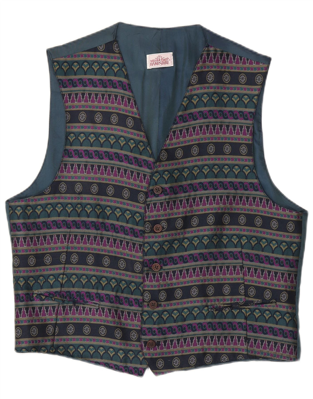 Vintage Herren Weste XL Marineblau Geometrisch Polyester