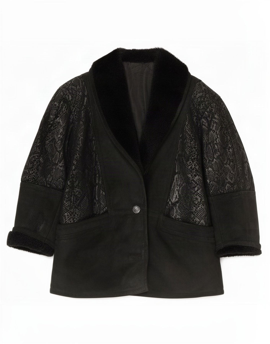 Conbipel Damen Übergroße Wildlederjacke IT 40 Small Black Animal Print