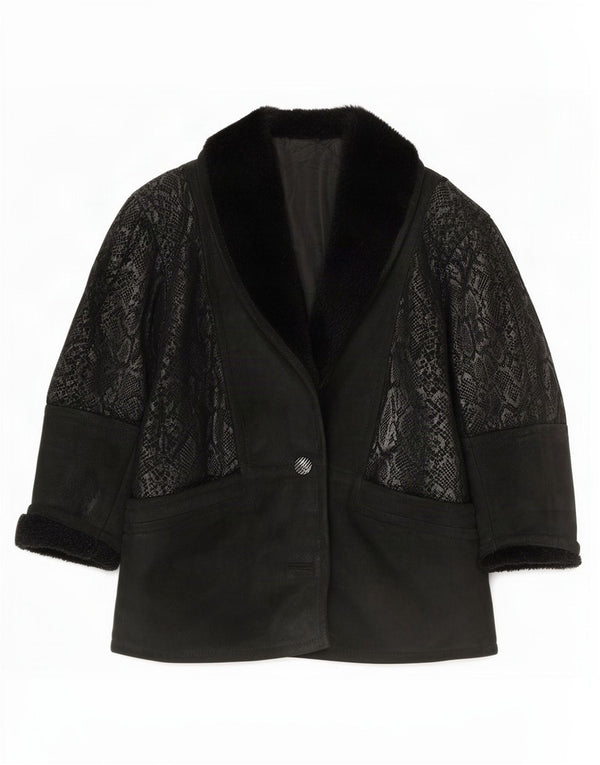 Conbipel Damen Übergroße Wildlederjacke IT 40 Small Black Animal Print