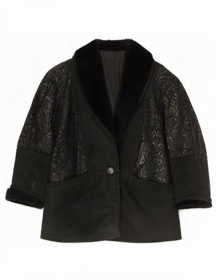 Conbipel Damen Übergroße Wildlederjacke IT 40 Small Black Animal Print