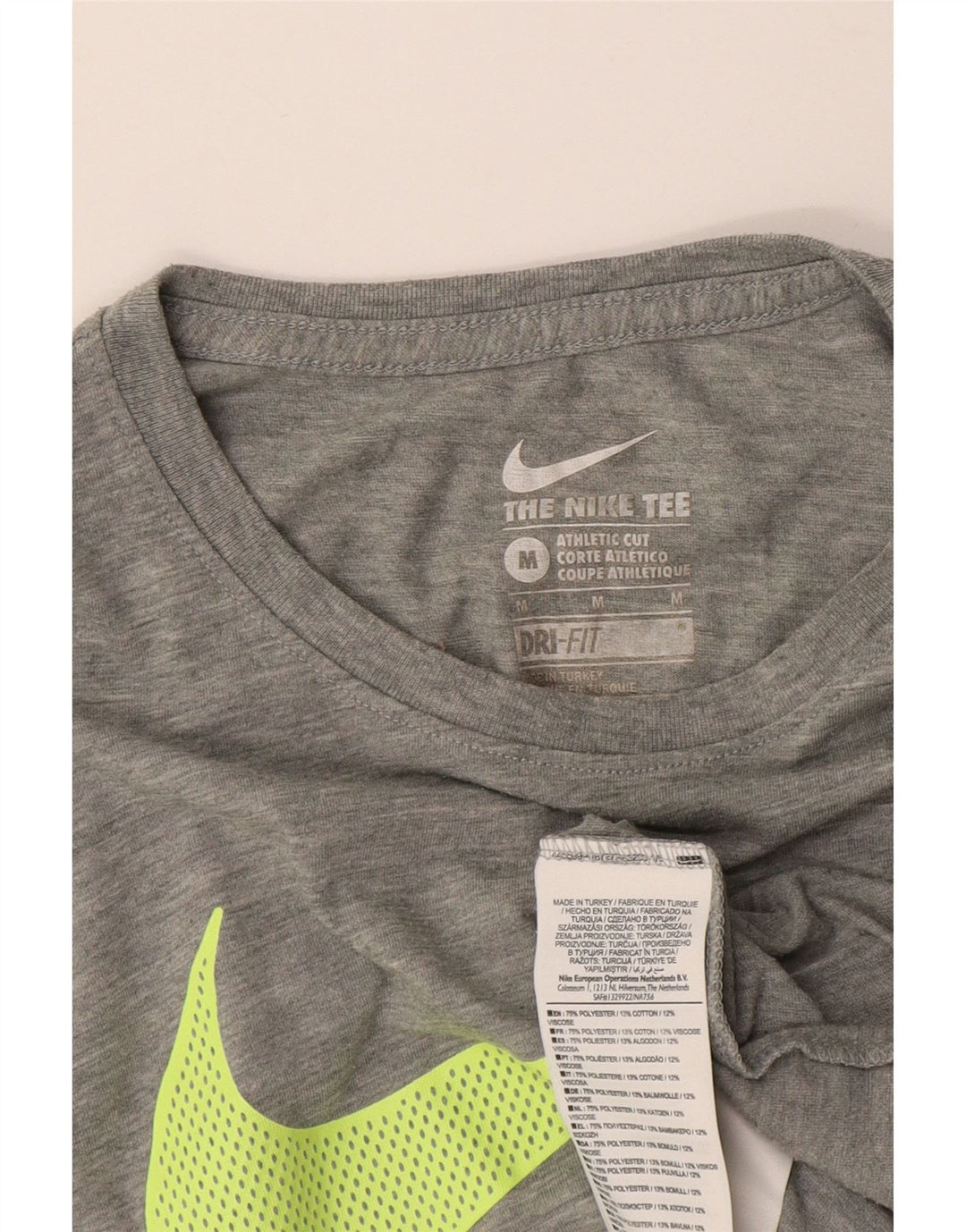 Nike Damen Dri Fit Graphic T-Shirt Top UK 12 Mittelgrau geflecktes Polyester
