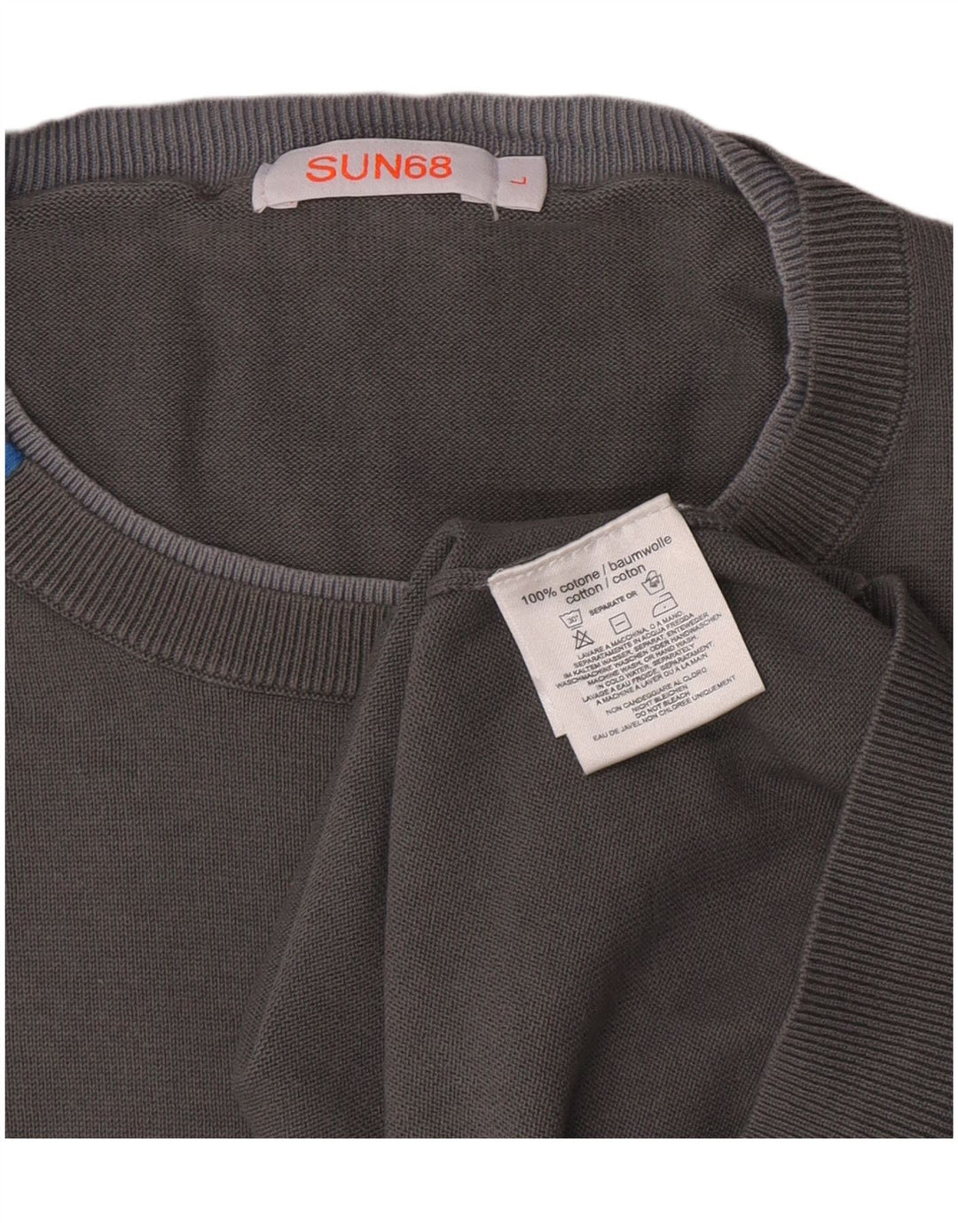 Sun68 Herren-Pullover mit Rundhalsausschnitt, groß, graue Baumwolle