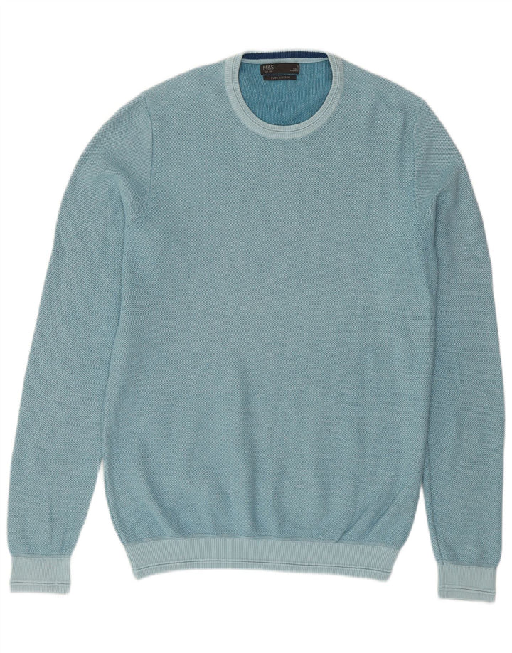 Marks & Spencer Herren-Pullover mit Rundhalsausschnitt, Größe S, türkisfarbene Baumwolle