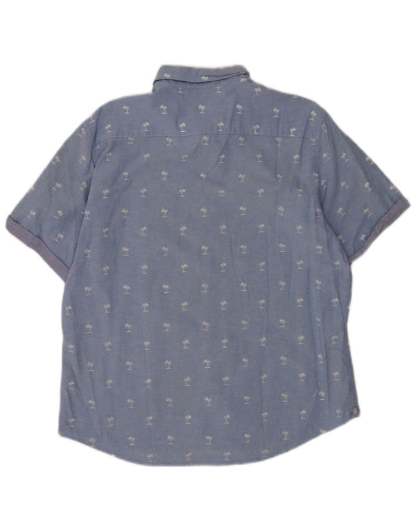 Tommy Hilfiger Herren Kurzarm-Slim-Fit-Hemd XL, blaues Blumenmuster, Baumwolle