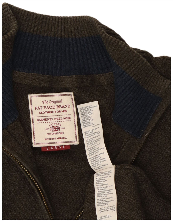 Fat Face Herren-Pullover mit Reißverschluss am Hals, große Khaki-Baumwolle