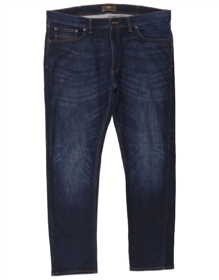 Marks & Spencer Herren Slim Jeans W38 L31 Marineblaue Baumwolle