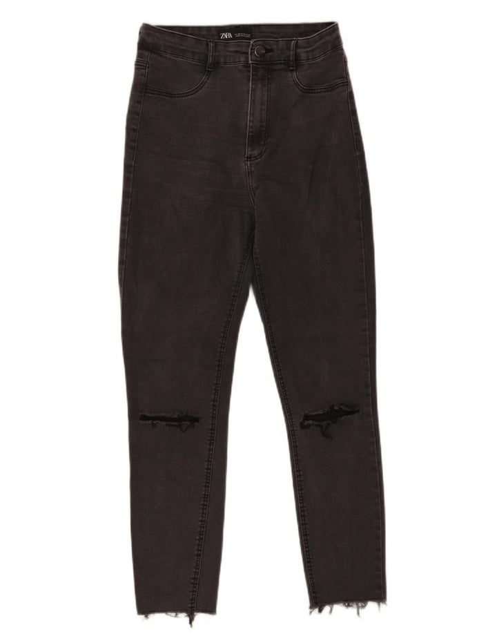 Zara Damen Distressed-Cropped-Jeans EU 38 Small W28 L25 Grau