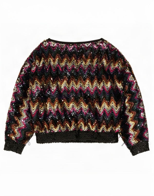 Vintage Damen Paillettenbluse Top EU 38 Medium Mehrfarbig Chevron