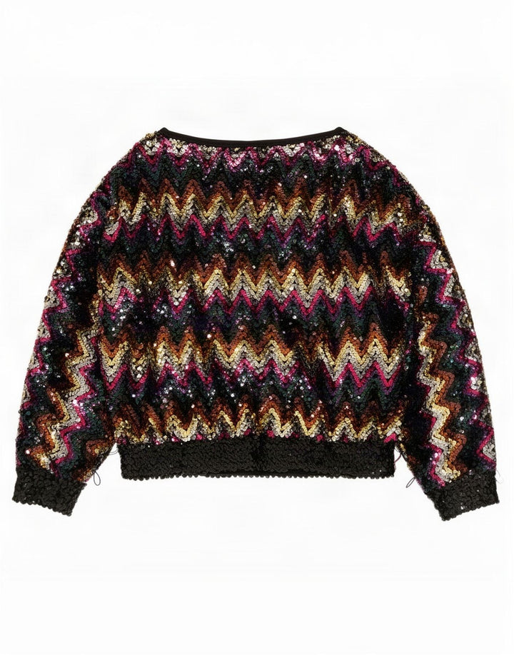 Vintage Damen Paillettenbluse Top EU 38 Medium Mehrfarbig Chevron