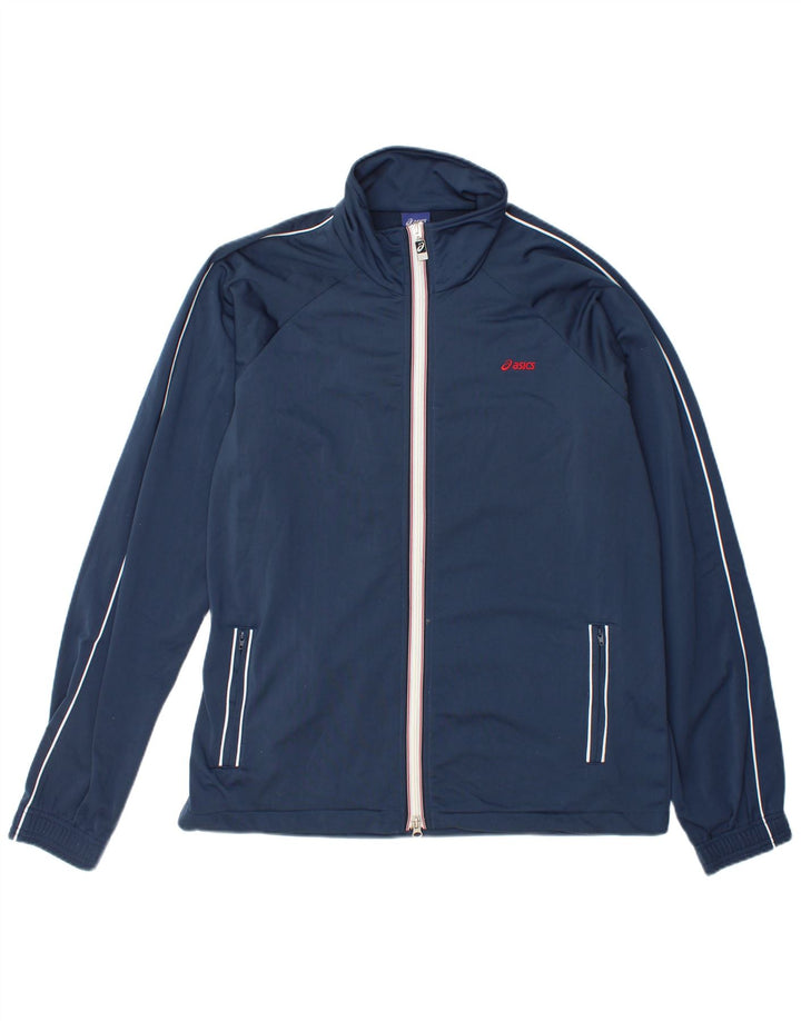 Asics Herren-Trainingsanzug-Top-Jacke XL, marineblau, gestreift, Polyester