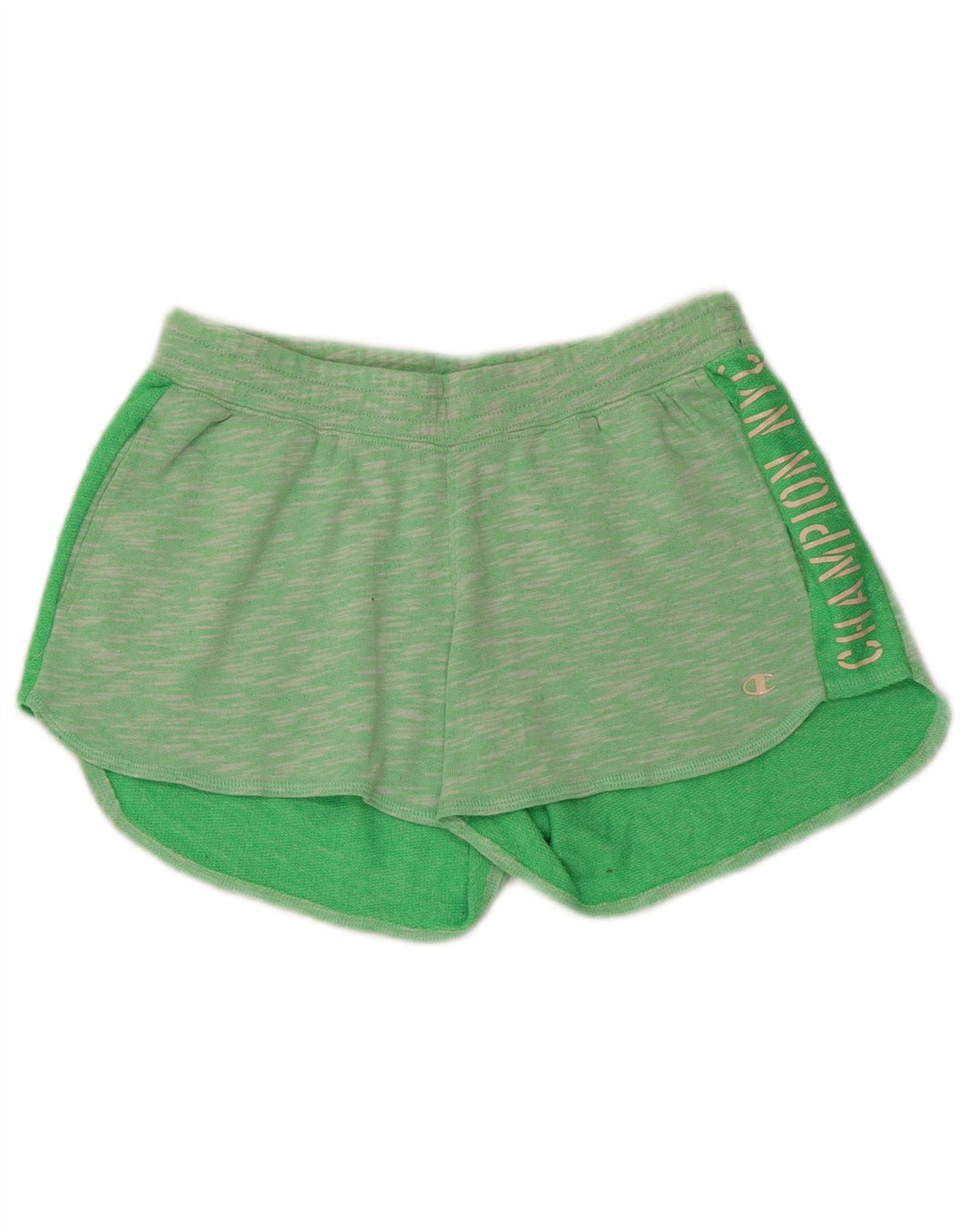 CHAMPION Damen Grafik-Sportshorts UK 6 XS Grün meliertes Polyester