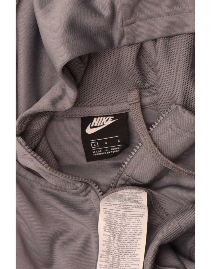 Nike Herren-Kapuzenpullover mit grafischem Reißverschluss, groß, graues Farbblock-Polyester