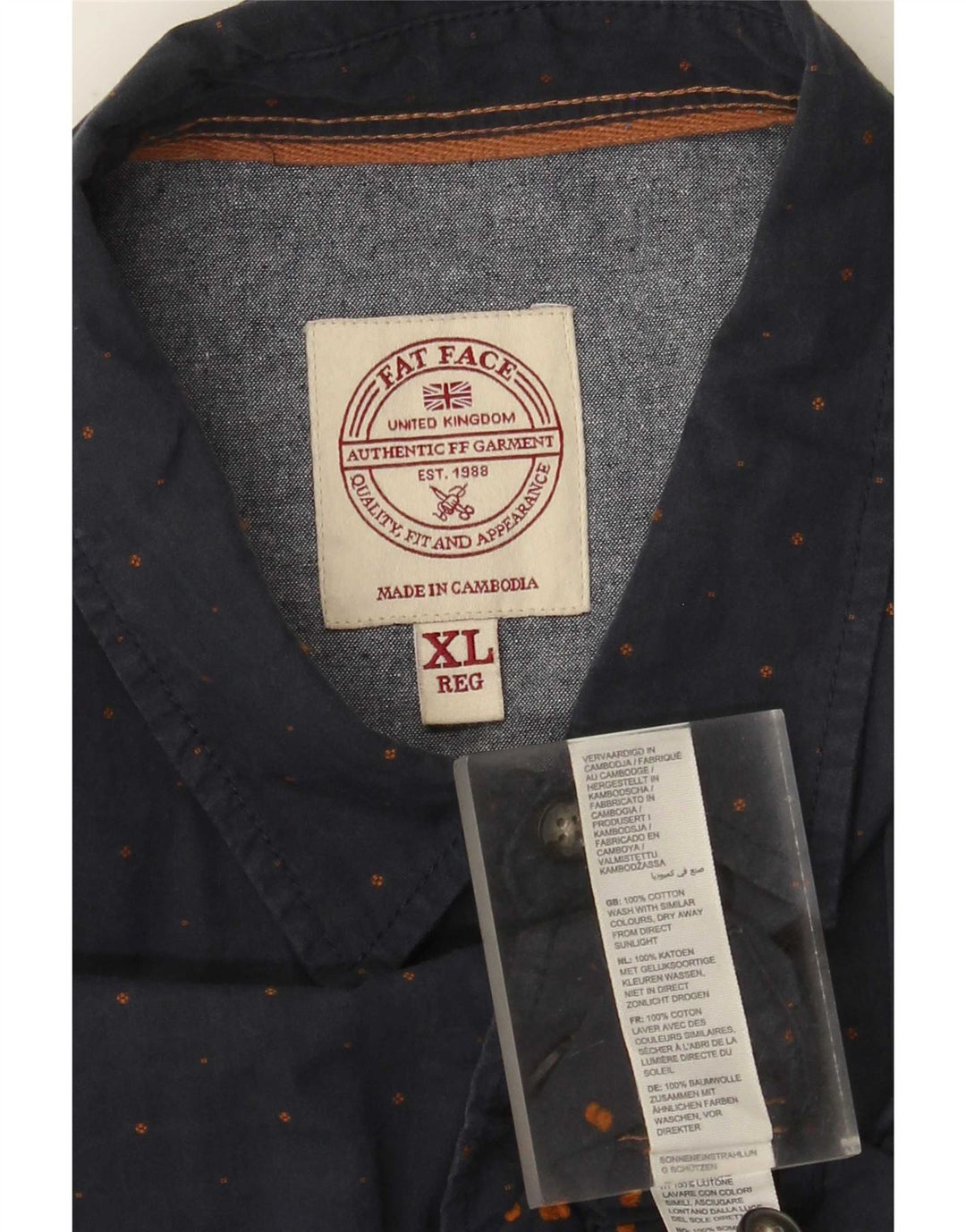 Fat Face Herren-Hemd, reguläre Passform, XL, Marineblau, gepunktet, Baumwolle