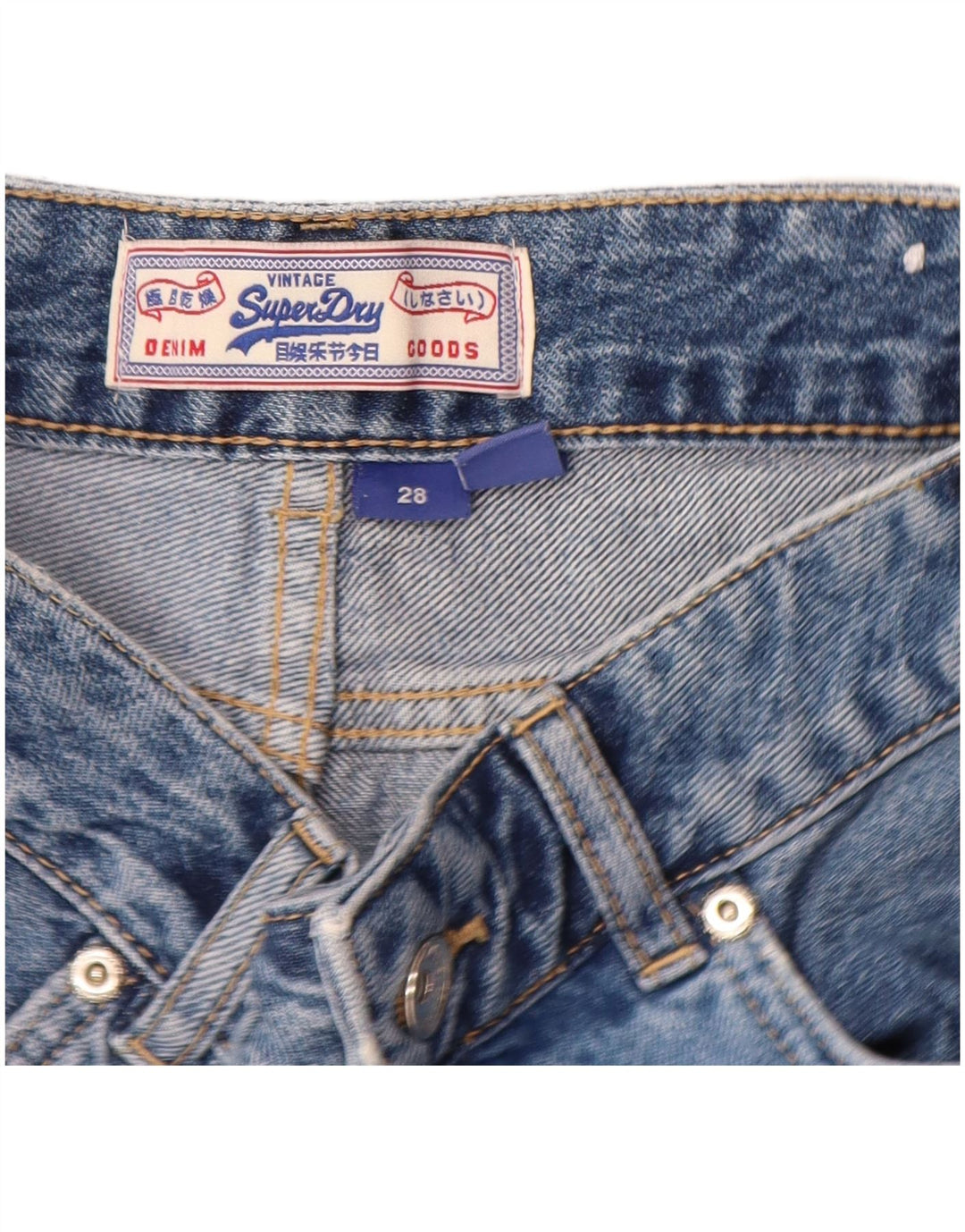 Superdry Damen Jeansshorts W28 mittelblaue Baumwolle