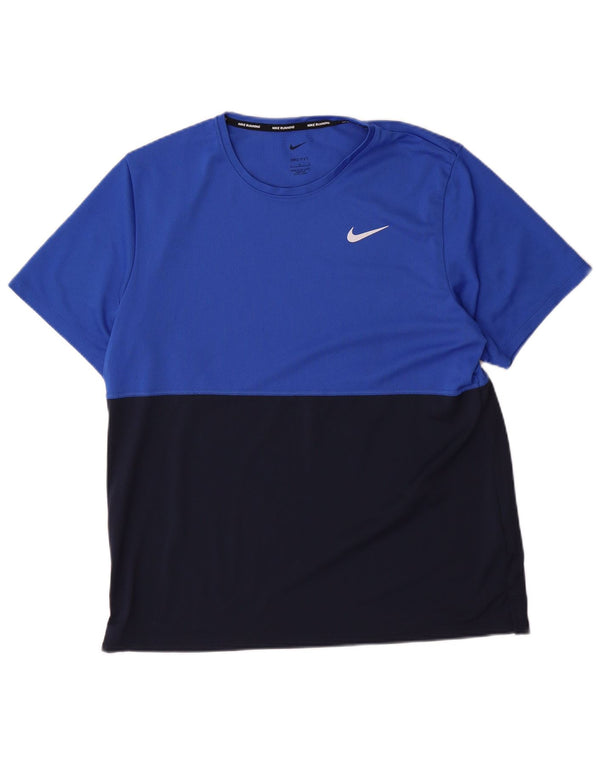 Nike Damen Dri Fit T-Shirt Top UK 16 Large Blau Colourblock Polyester