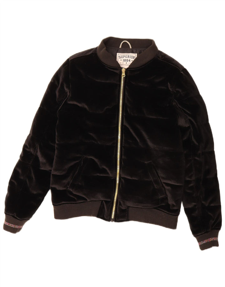 Hochwertige wattierte Veloursjacke für Mädchen, 13–14 Jahre, aus schwarzem Polyester