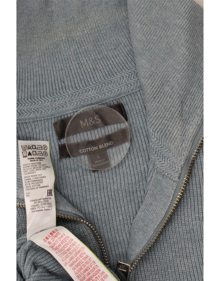 Marks & Spencer Herren-Pullover mit Reißverschluss am Hals, groß, aus blauem Polyester