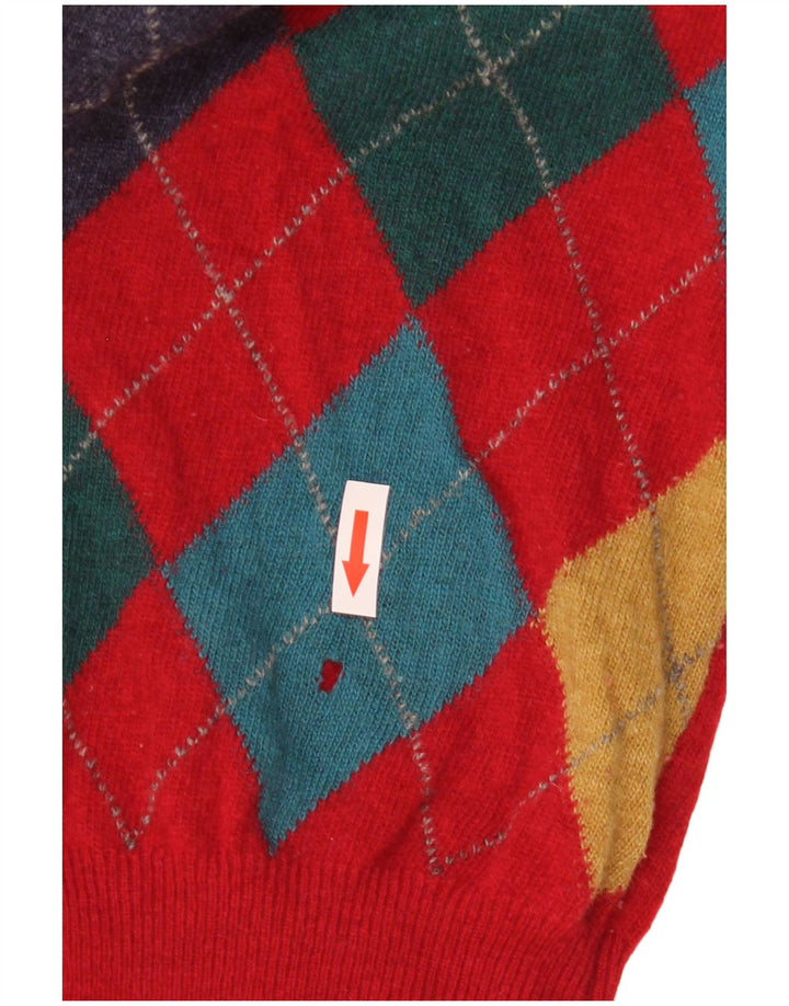 Burlington Herren ärmelloser Cardigan Pullover IT 50 Large Red Argyle/Diamant