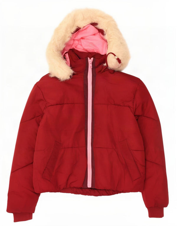 Topshop Damen-Kapuzen-Übergröße, gepolsterte Jacke, UK 6, XS, Rot, Polyester