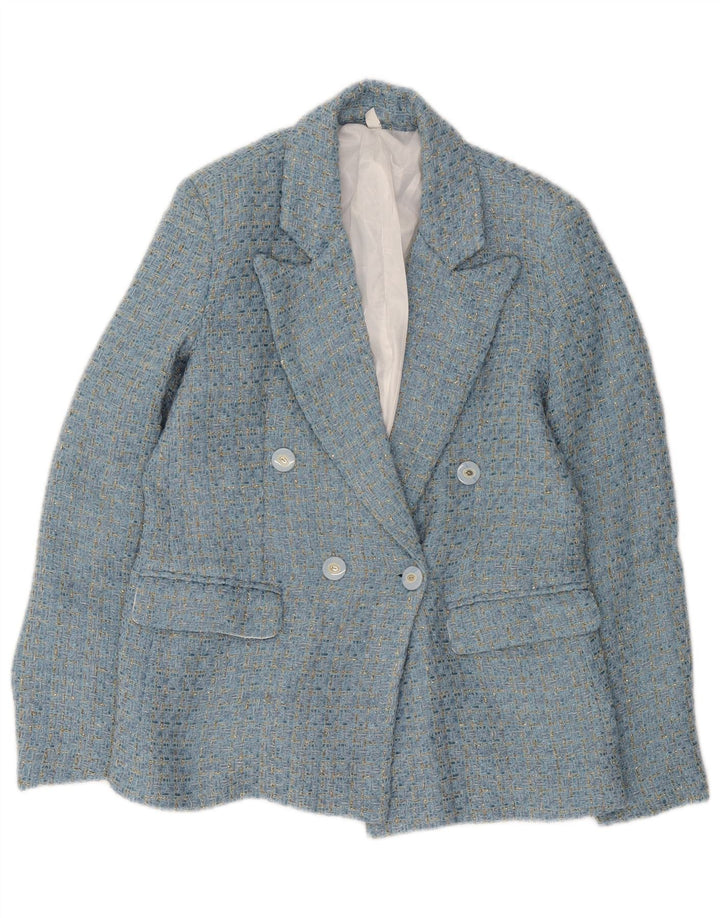 Vintage Damen Zweireihige Blazerjacke UK 10 Klein Blau meliert