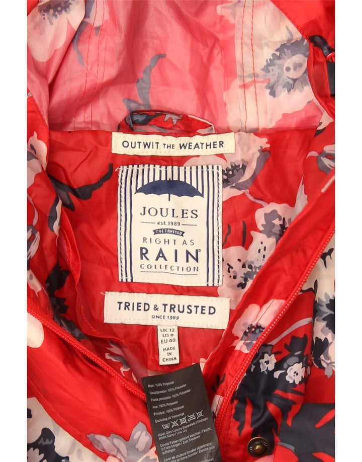 Joules Damen-Regenmantel mit Kapuze, UK 12, mittelrot, geblümt, Polyester