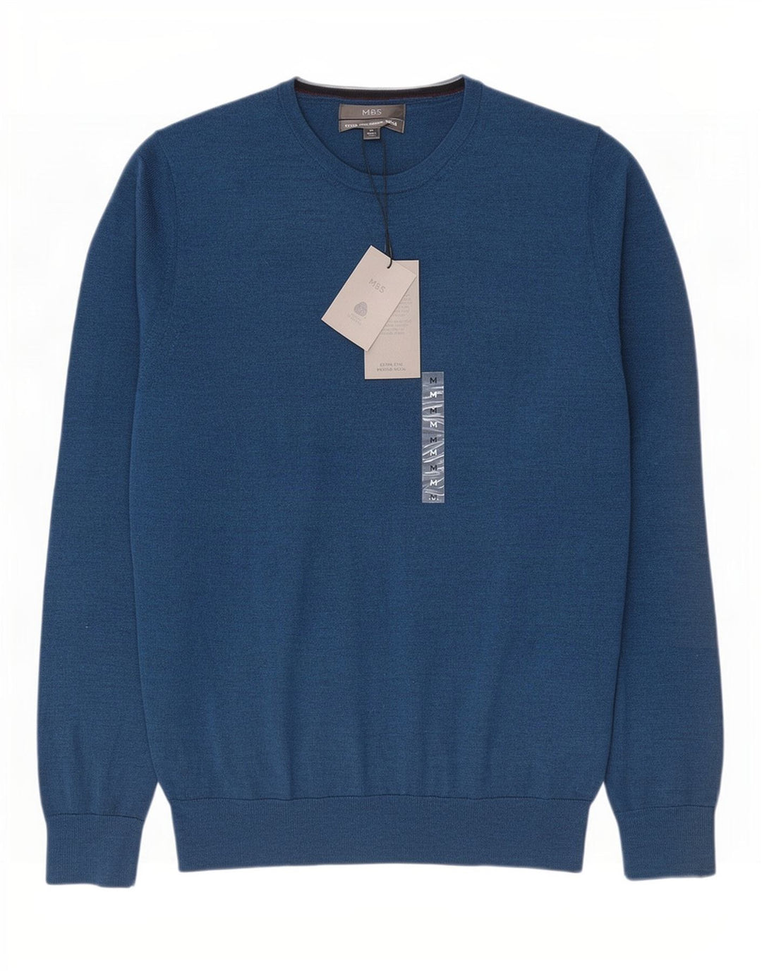 Marks & Spencer Herren-Pullover mit Rundhalsausschnitt, mittelblaue Merinowolle