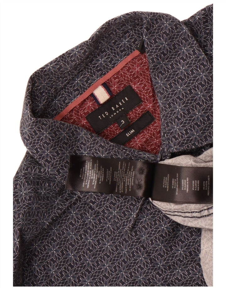 Ted Baker Herren-Hemd in schmaler Passform, Größe 3, mittelgroß, marineblau, geblümt, Baumwolle