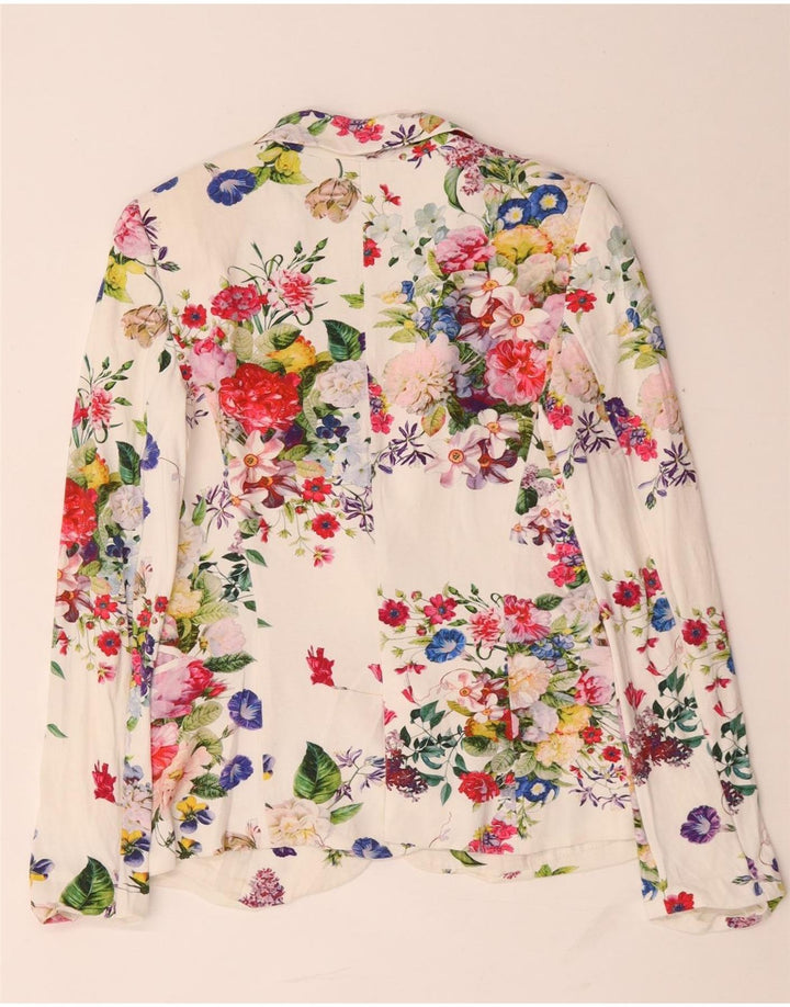 Zara Damen 1-Knopf-Blazerjacke UK 10 Kleine weiße Viskose mit Blumenmuster