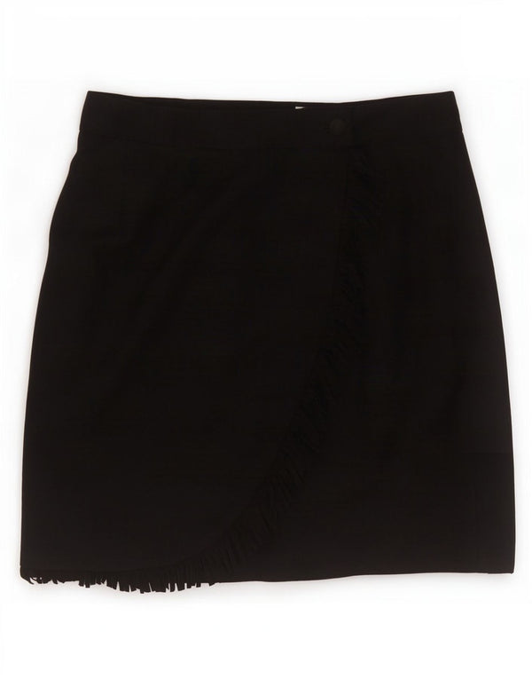 Vintage Damen Mini Wickelrock IT 46 Groß W30 Schwarze Schurwolle