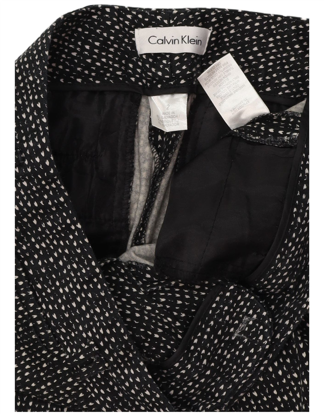 CALVIN KLEIN Damen Slim Casual Hose US 2 XS W28 L28 Schwarz gepunktet