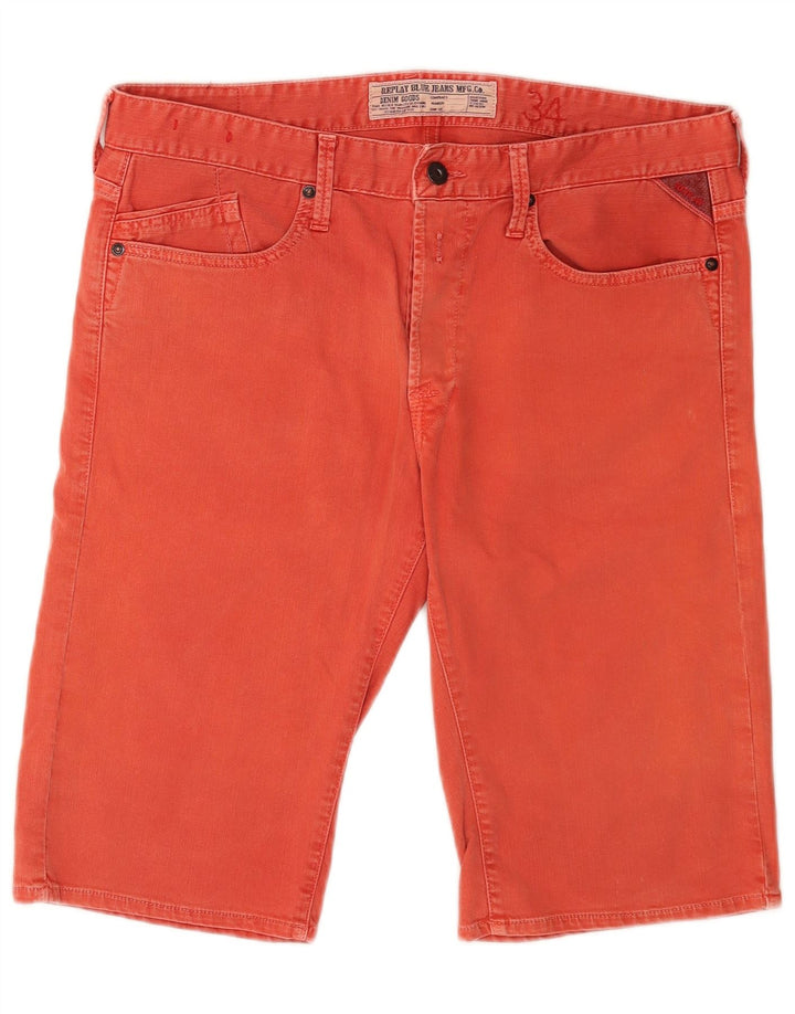 Replay Herren-Jeansshorts mit grafischer Grafik, Größe W34, Größe L, Rot, Baumwolle