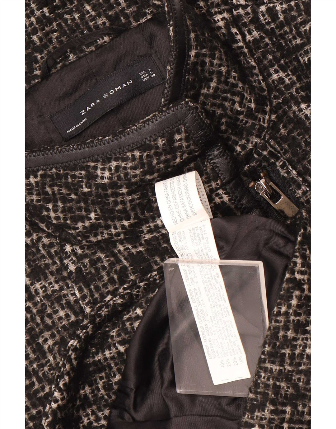 Zara Damen-Blazer mit durchgehendem Reißverschluss, UK 14, große schwarze Wolle