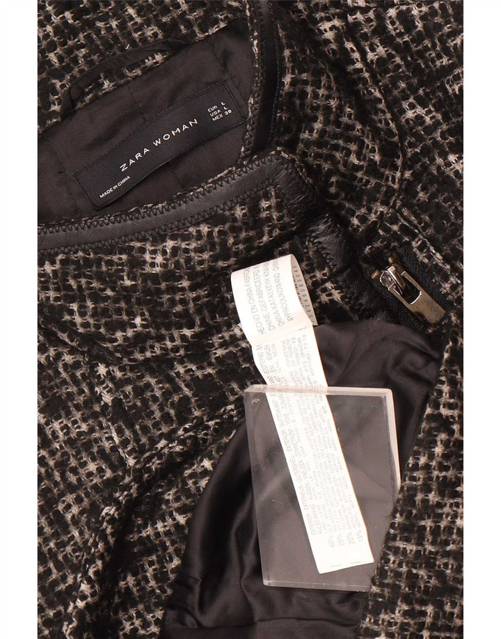 Zara Damen-Blazer mit durchgehendem Reißverschluss, UK 14, große schwarze Wolle