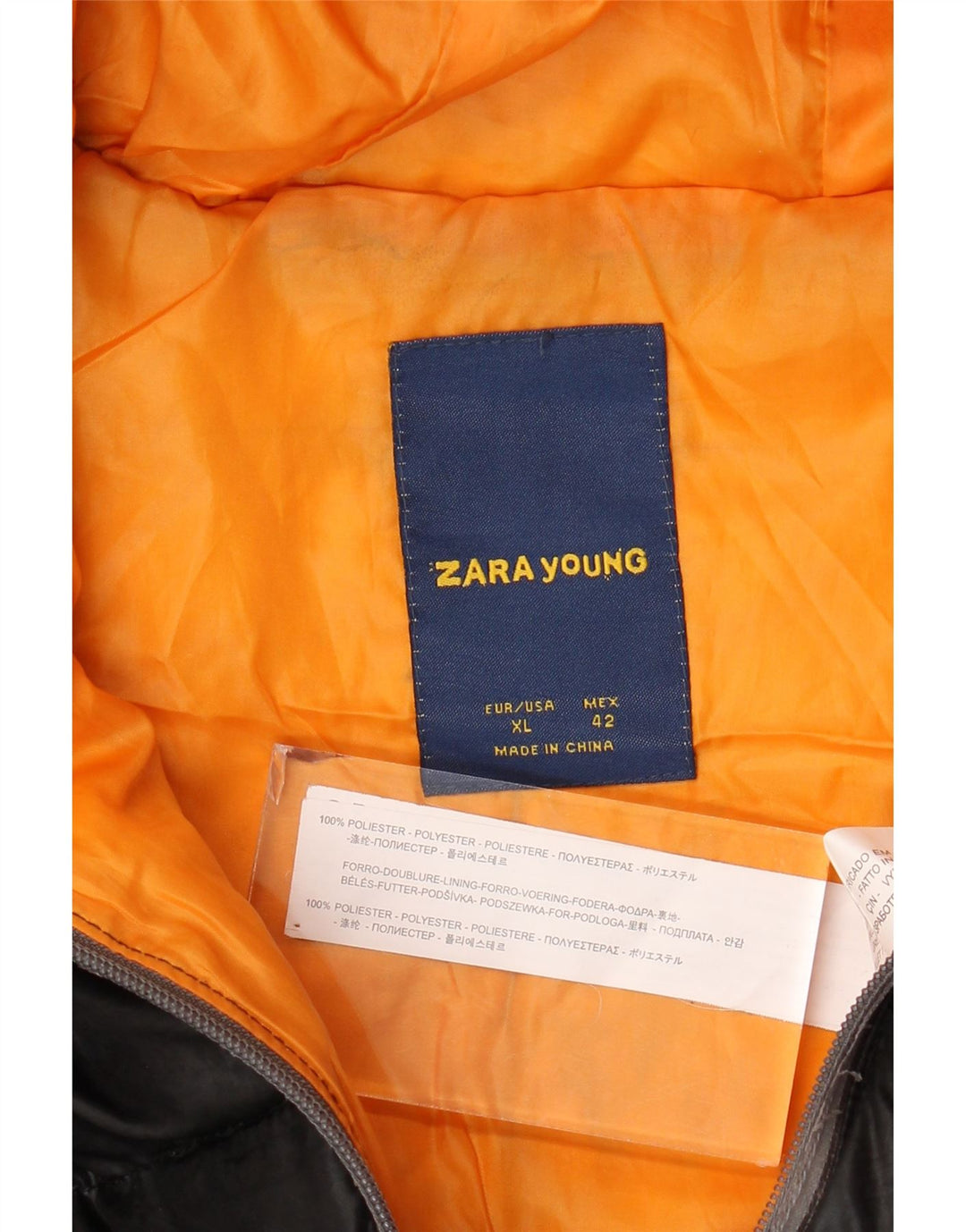 Zara wattierte Jungenjacke mit Kapuze, 13–14 Jahre, XL, schwarzes Polyester