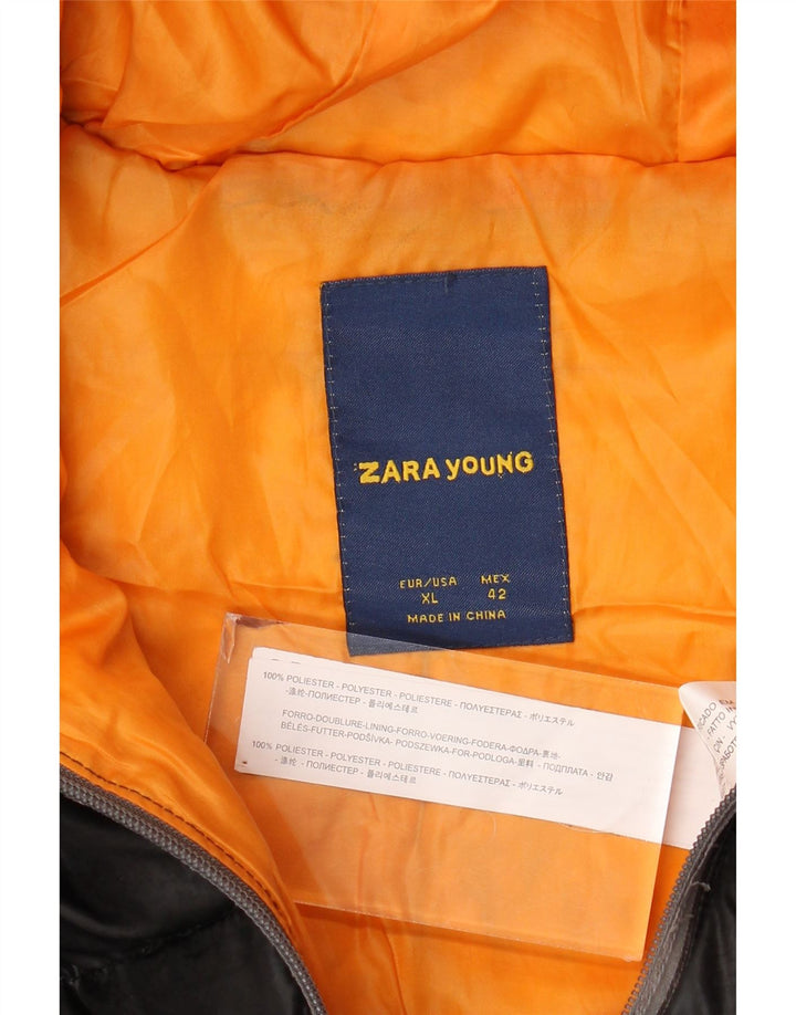 Zara wattierte Jungenjacke mit Kapuze, 13–14 Jahre, XL, schwarzes Polyester