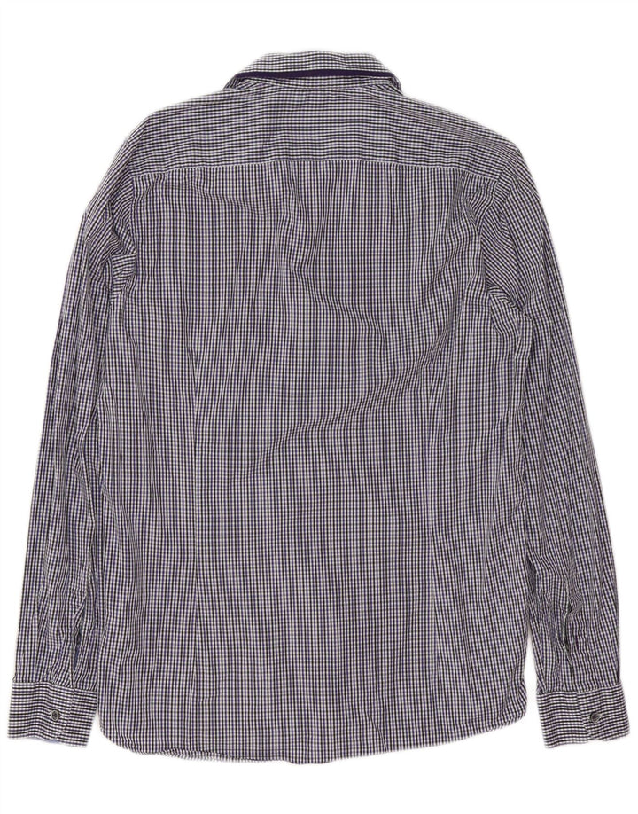 Ted Baker Herrenhemd, Größe 3, mittelblaue Gingham-Baumwolle