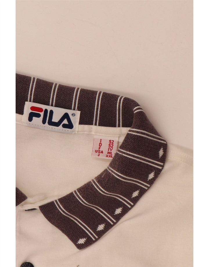 FILA Herren-Poloshirt mit Grafik, IT 52, groß, weiße Farbblock-Baumwolle