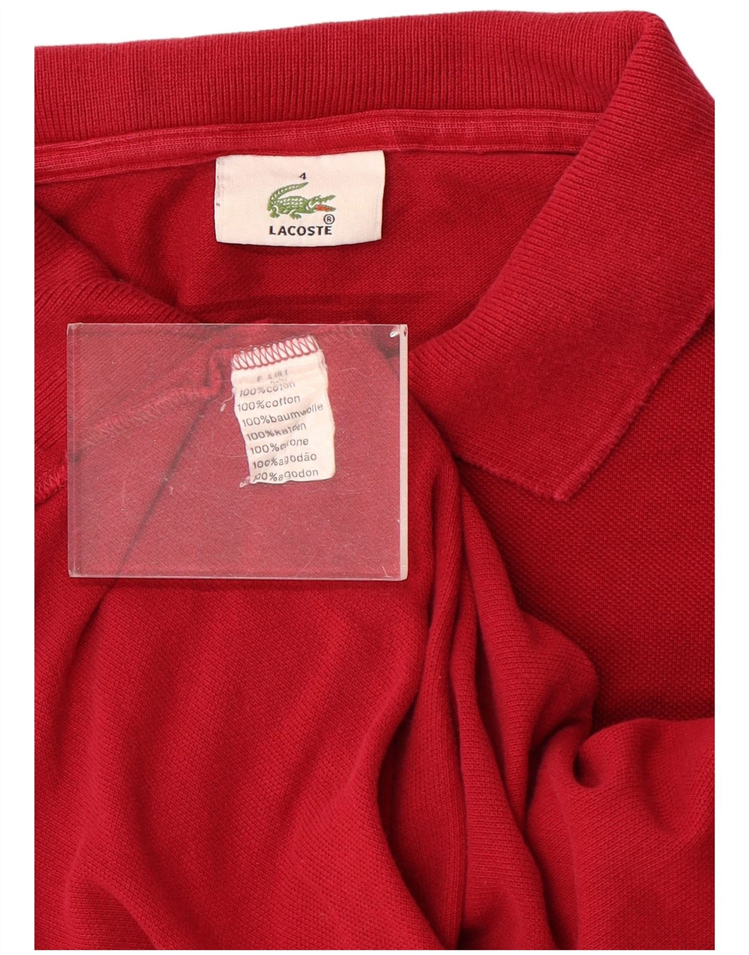 Lacoste Herren-Langarm-Poloshirt, Größe 4, mittelrote Baumwolle