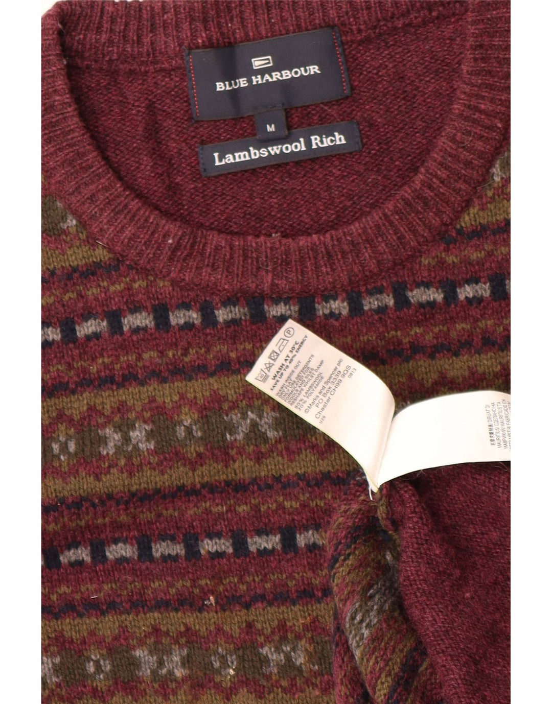 Marks & Spencer Herren Blauer Harbour-Pullover mit Rundhalsausschnitt, Mittelbordeauxrot