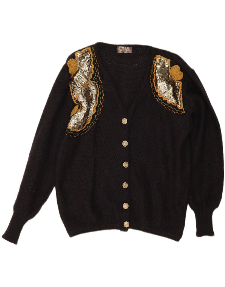 Vintage Damen Cardigan Pullover UK 16 Großes schwarzes Mohair