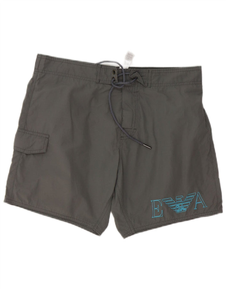 Emporio Armani Herren-Badeshorts mit Grafik, groß, aus grauem Polyester