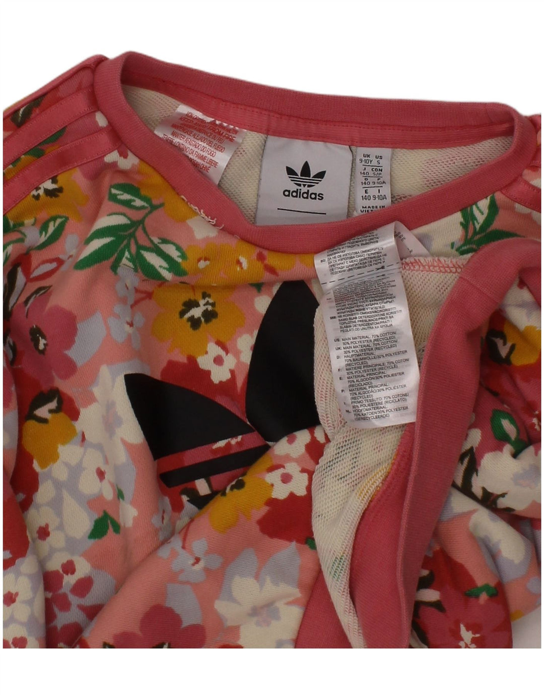 ADIDAS Mädchen-Sweatshirt mit Grafik, 9–10 Jahre, rosa Blumenmuster, Baumwolle
