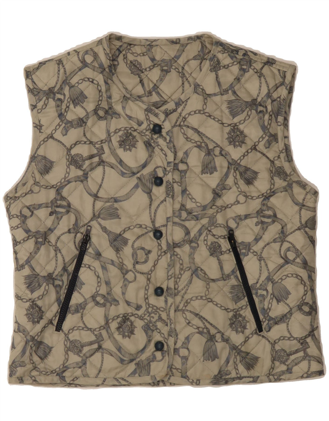 VINTAGE Womens Abstract Pattern Quilted Gilet UK 14 Medium Beige Vintage Vintage and Second-Hand Vintage from Messina Hembry 
