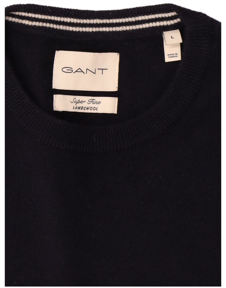 Gant Herren-Pullover mit Rundhalsausschnitt, groß, marineblaue Lammwolle