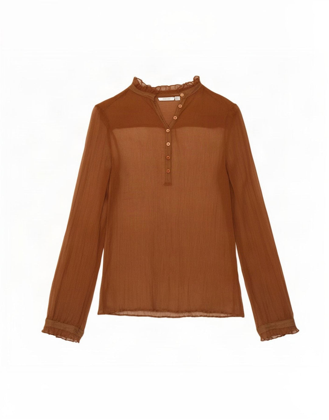 Langärmliges, durchsichtiges Damenoberteil von Zara, UK 14, mittelbraune Seide