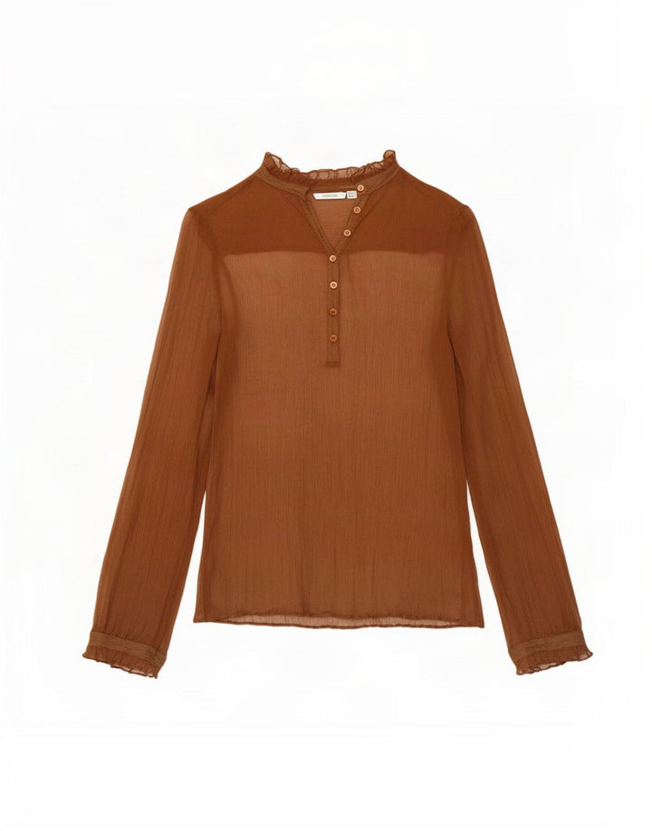 Langärmliges, durchsichtiges Damenoberteil von Zara, UK 14, mittelbraune Seide