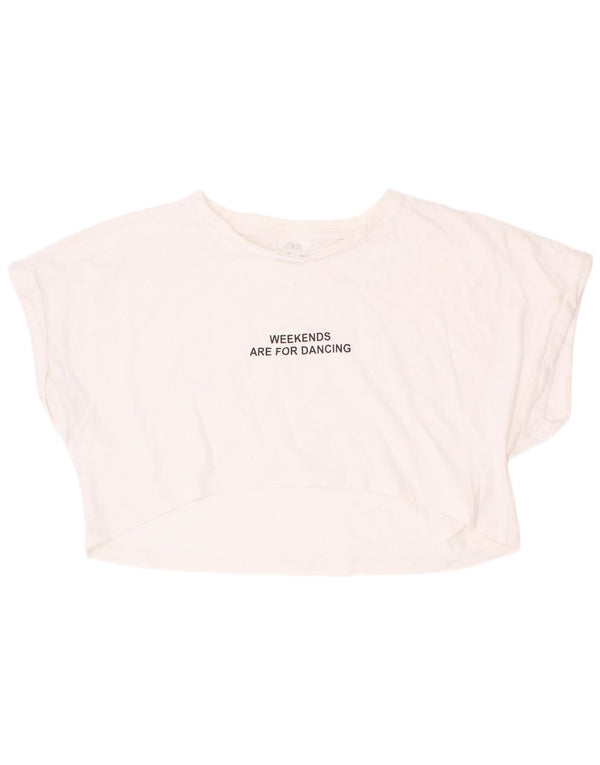 Zara Mädchen Crop Graphic T-Shirt Top 9–10 Jahre Weiß