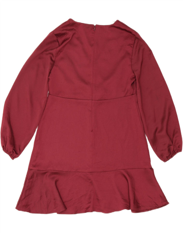 ZARA Womens Long Sleeve A-Line Dress UK 12 Medium Burgundy Polyester Vintage Zara and Second-Hand Zara from Messina Hembry 