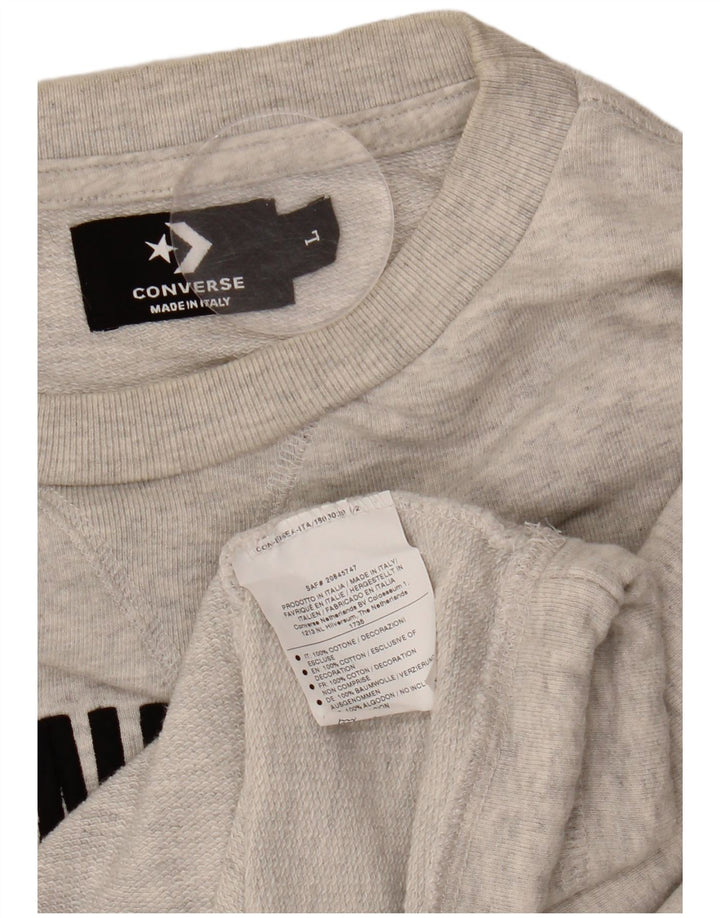 CONVERSE Damen Crop Graphic Sweatshirt Pullover UK 16 Große graue Baumwolle